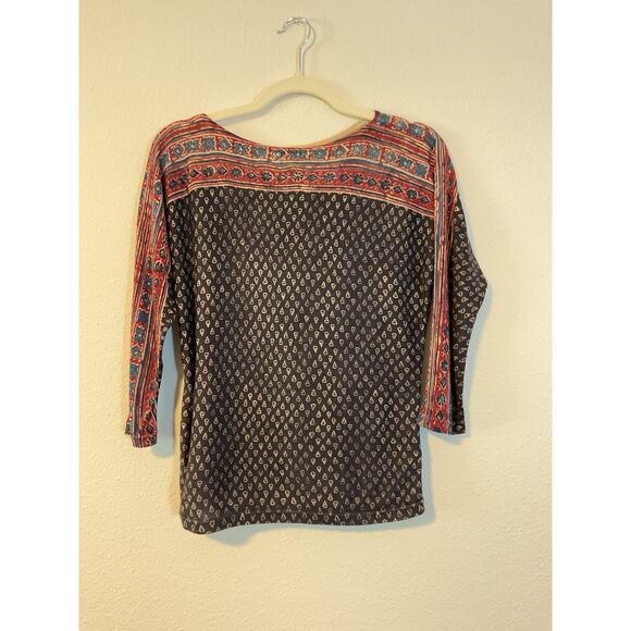 Lauren Ralph Lauren Top Shirt Womens M Long Sleeve Boat Neck Pullover Geometric - Picture 1 of 3